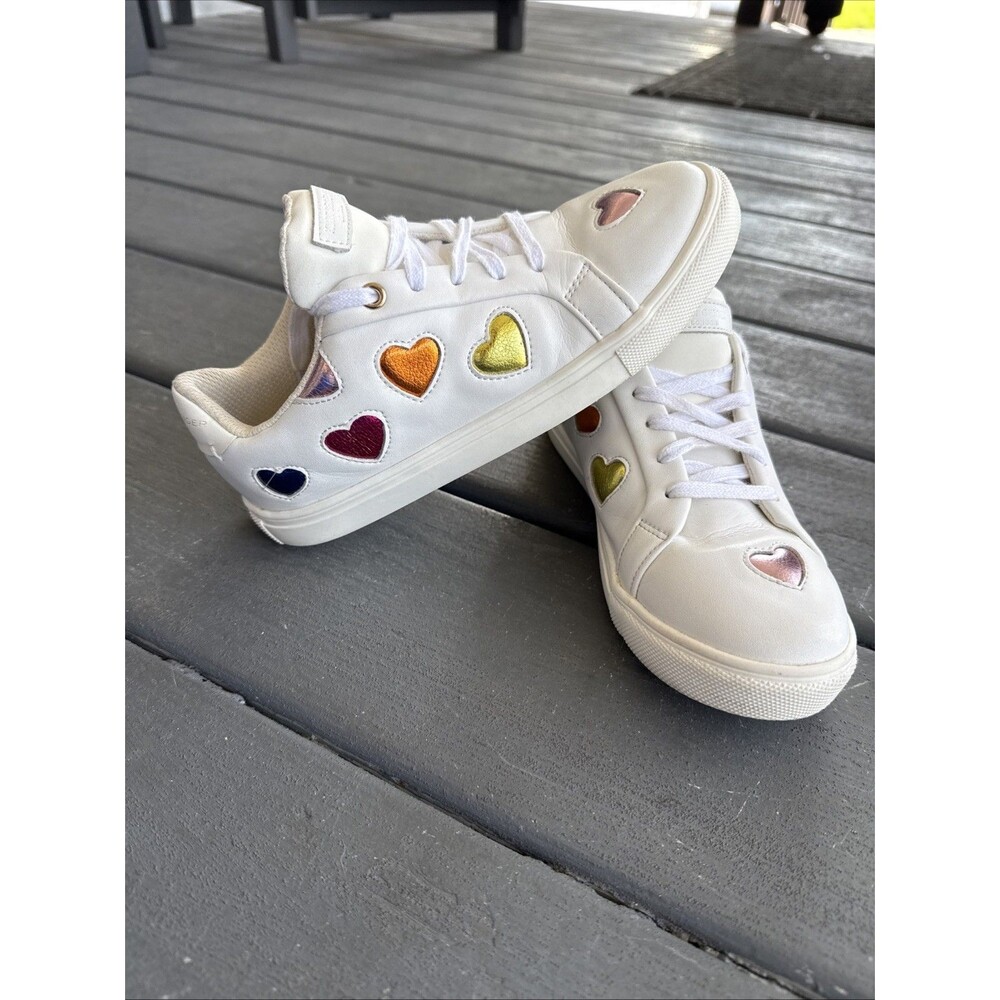 Kurt Geiger Kids Mini Main Love Leather Heart Sneaker White US3